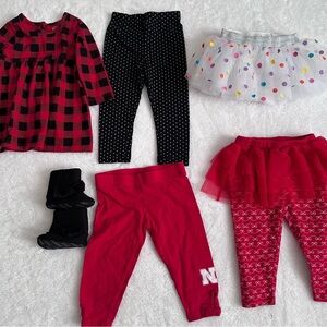 12-18M Baby Girl Bundle Red Black Buffalo Plaid Tutu Skirt Leggings Boots